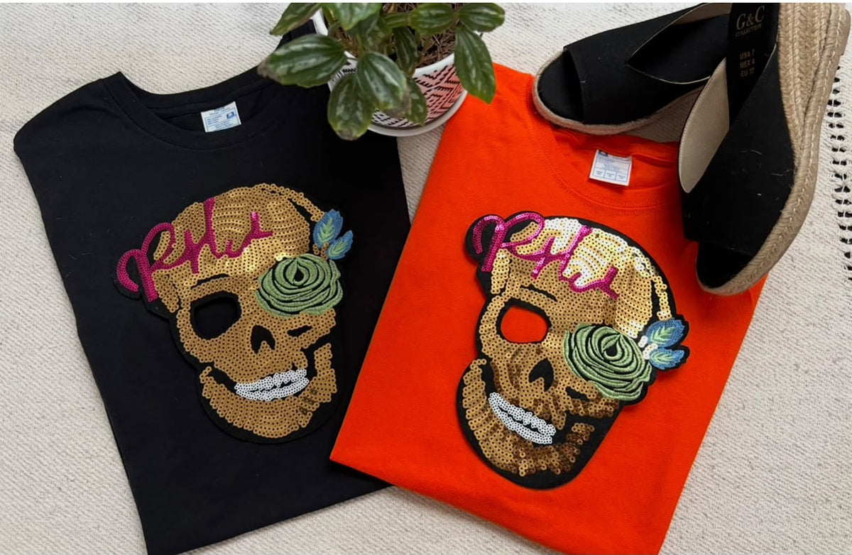 Calavera lentejuela dorada