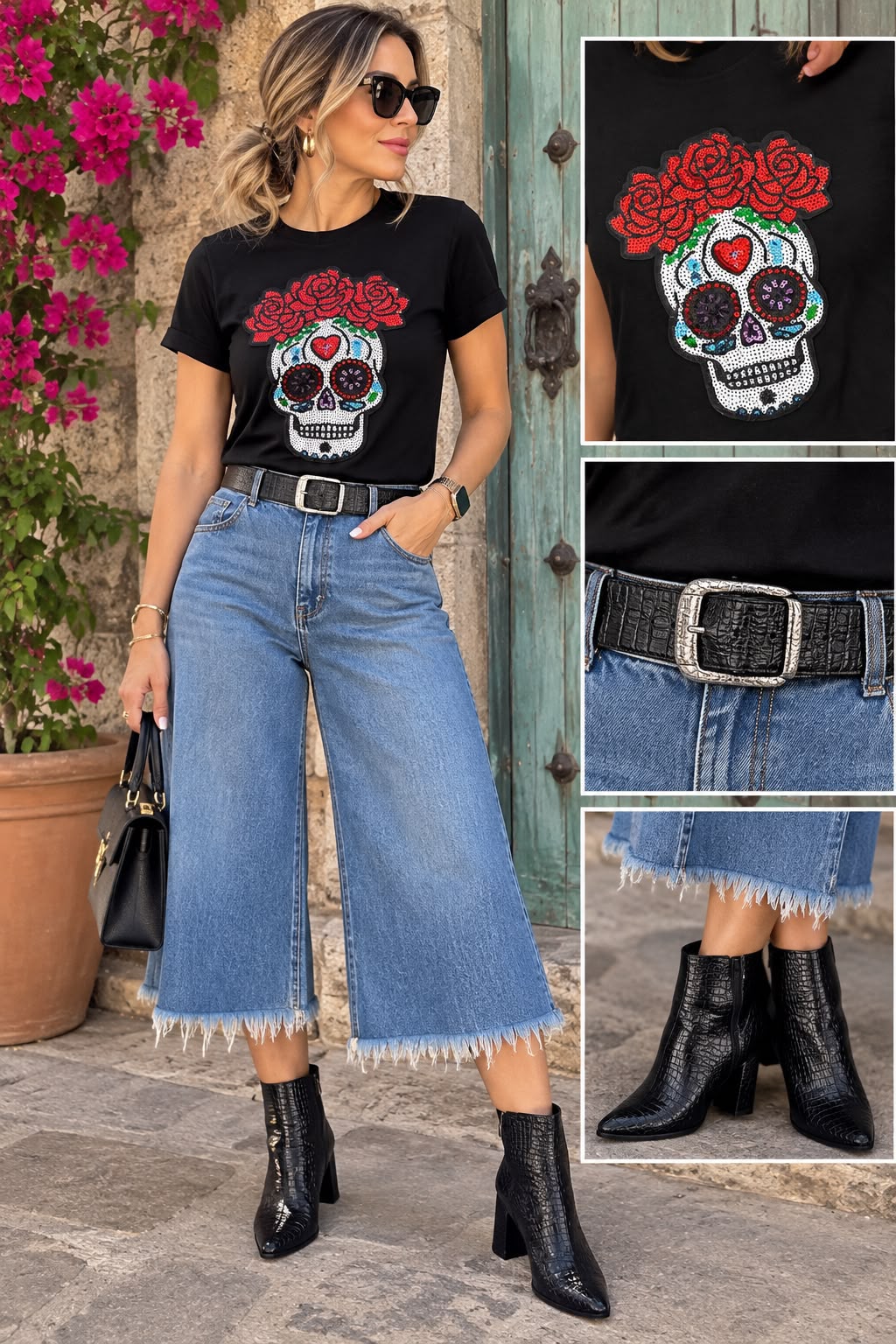 Calavera Flores Rojas