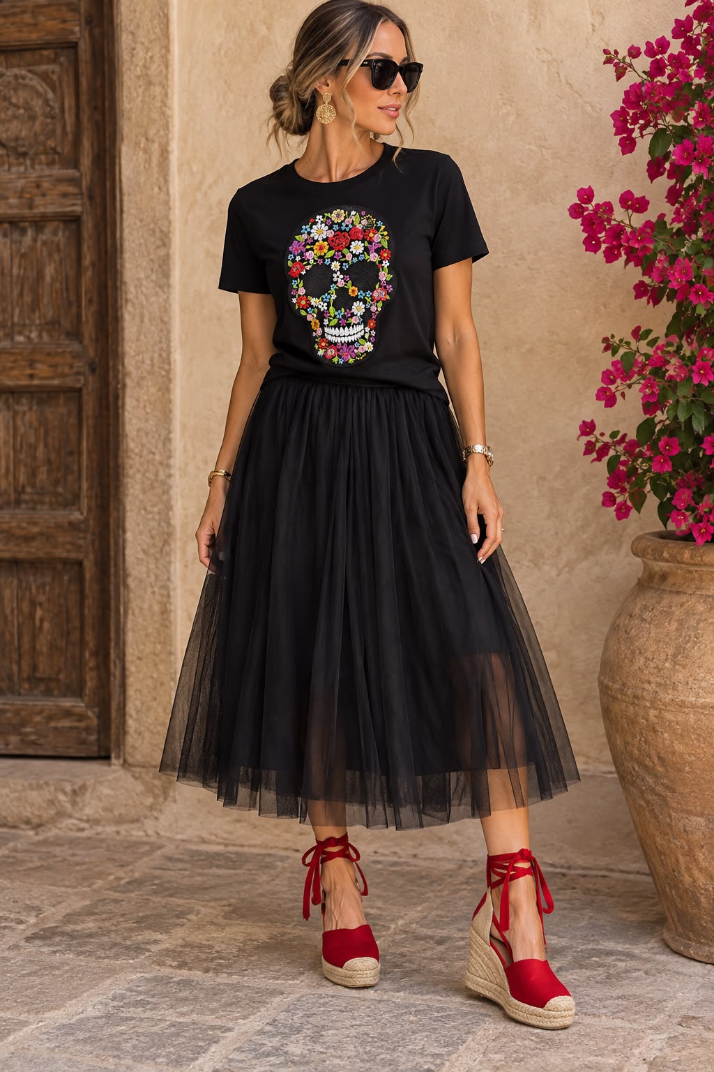 Calavera flor bordada